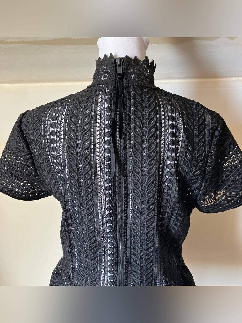 Perseverance London Black Lace Victorian High Neck Peplum Blouse Size 10 - Picture 10 of 11
